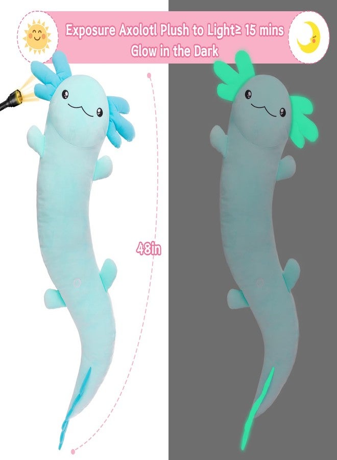 ماوجولان وسادة جسم كبيرة من القطيفة على شكل سمندل مكسيكي من ماوغولان، وسادة لعبة كبيرة من القطيفة على شكل سمندل، حيوان محشو كبير الحجم على شكل سمندل للأطفال، دمى سمندل قطيفة تضيء في الظلام، هدايا عيد الميلاد وعيد الحب باللون الأزرق - Image 4